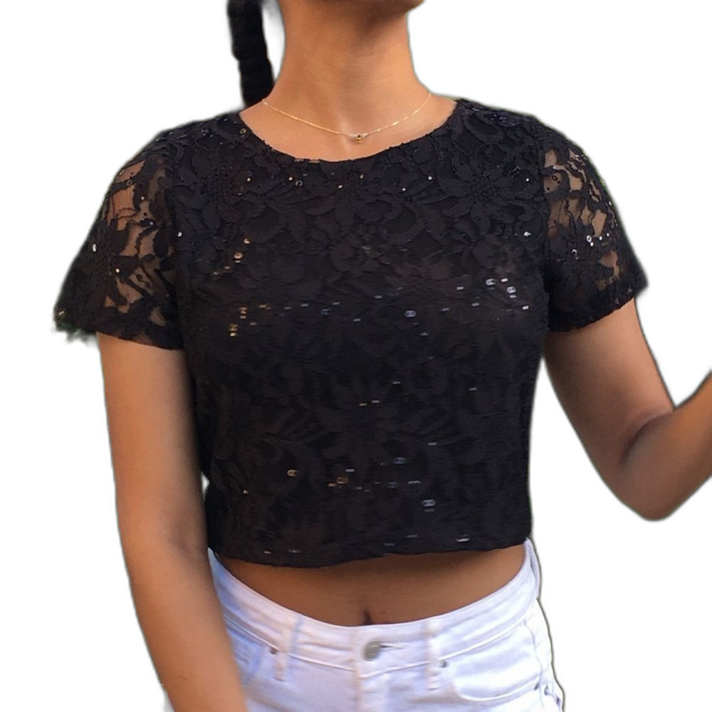 Sequin lace crop top blouse